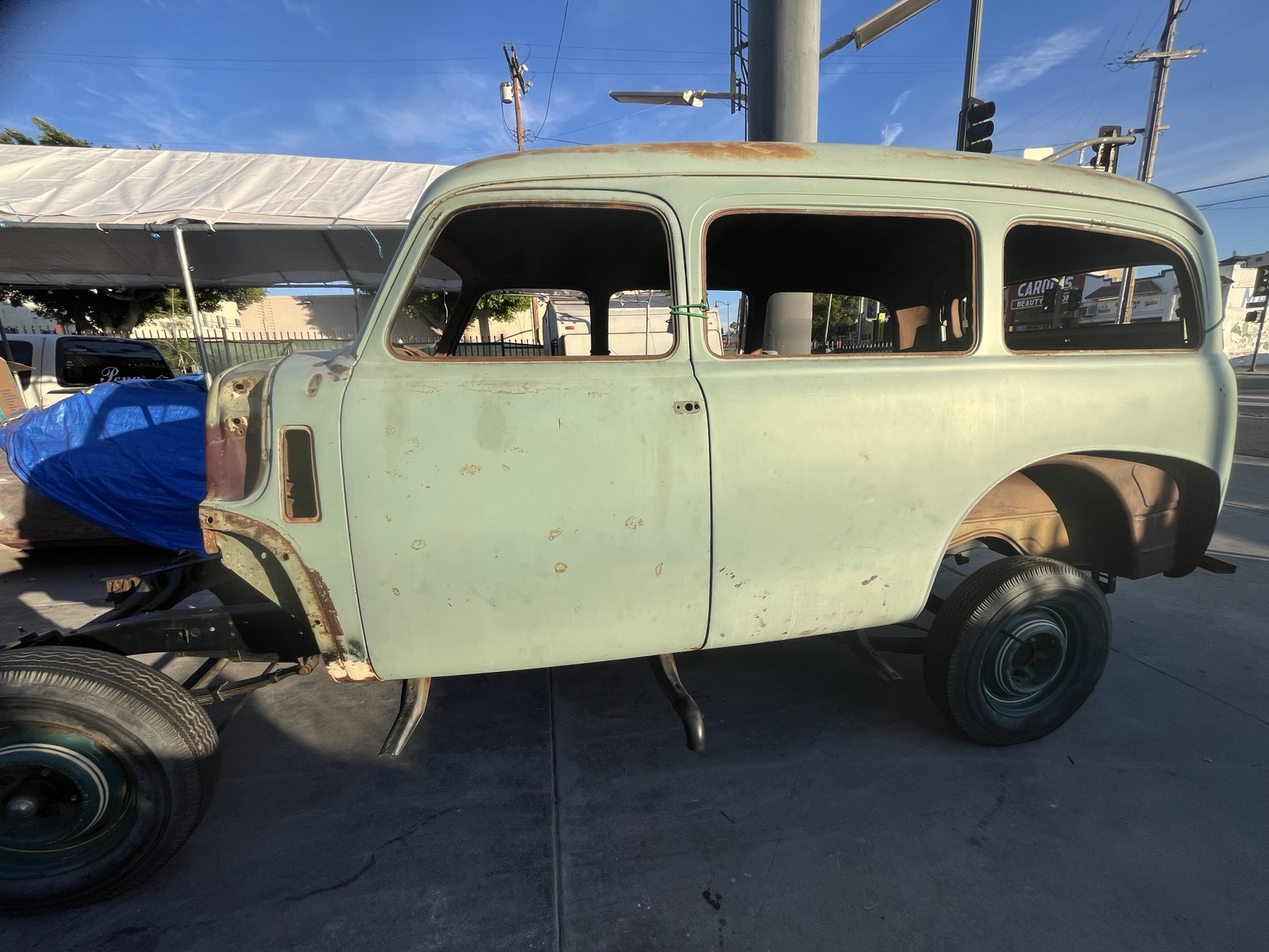 Vintage vehicle body awaiting restoration
